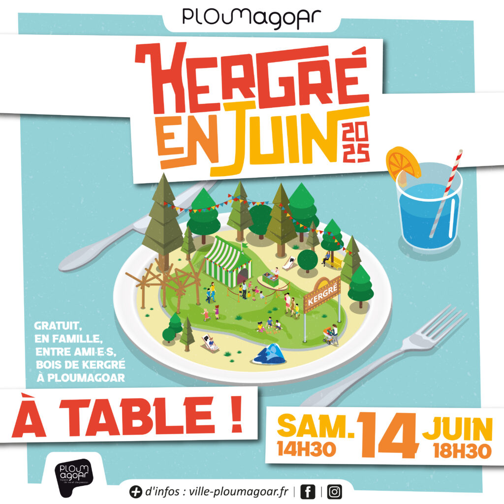 Visuel de Kergré en Juin 2025, présentant une assiette composée d'élements du bois de Kergré