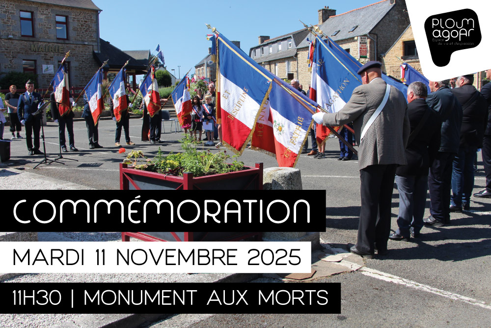 Affiche annonçant la commémoration du 11 novembre 2025 à 11h30 au monument aux morts de Ploumagoar.