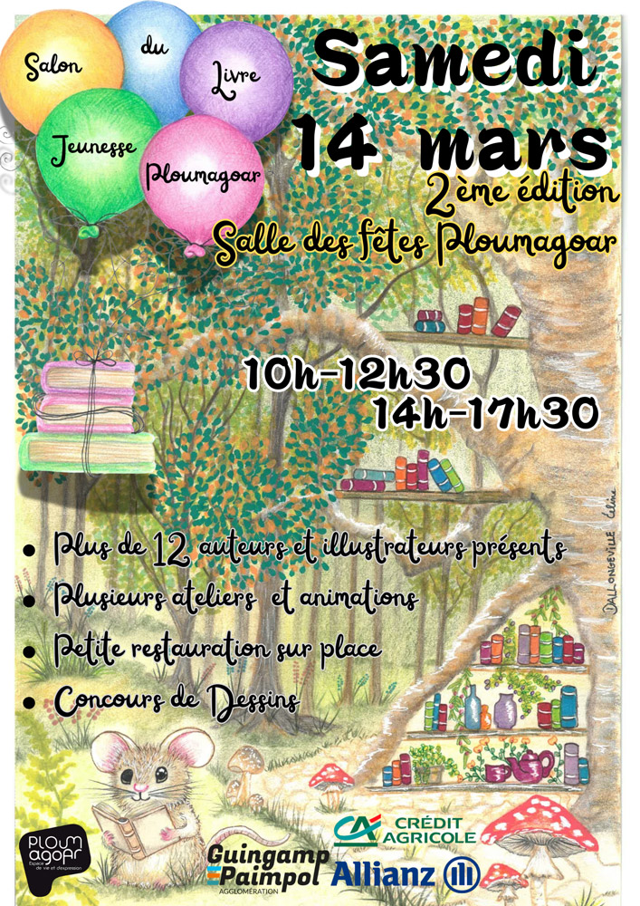 Visuel dessiné présentant le salon du livre jeunesse