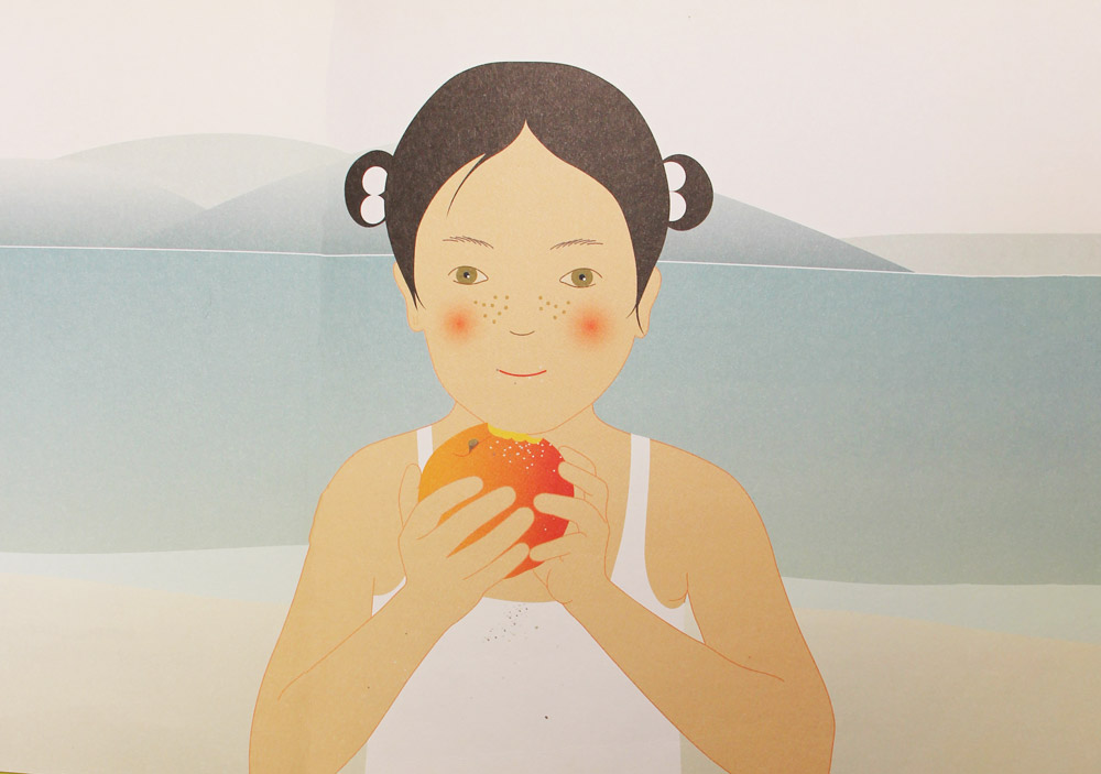 Illustration d'une petite fille mangeant une pomme